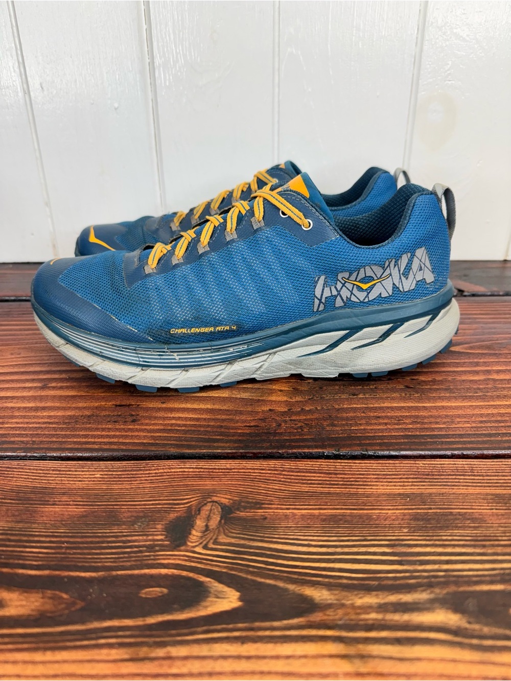 HOKA One One Challenger ATR 4 Blue Orange Trail Running Shoes Men’s 10